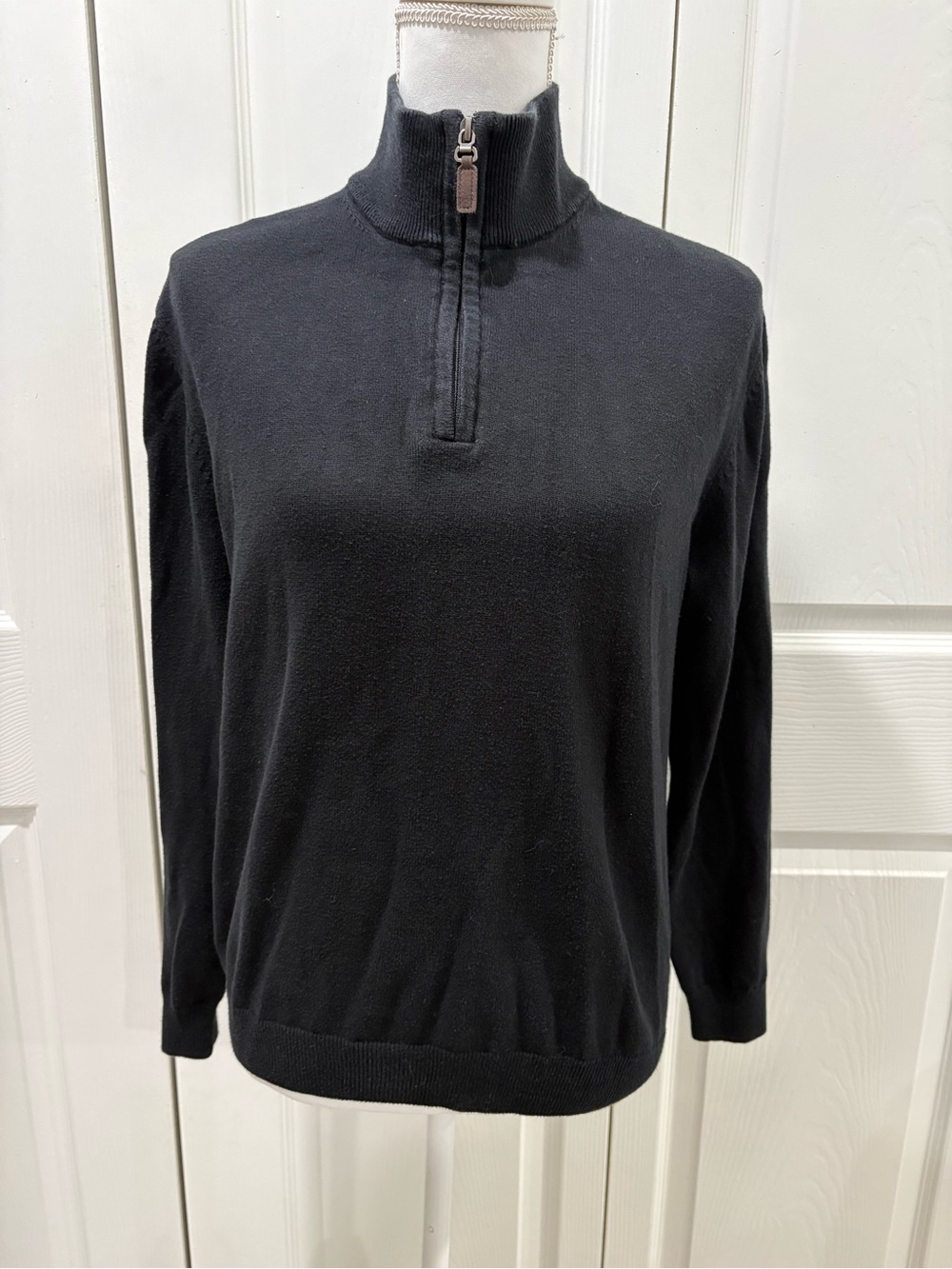 Roundtree & Yorke Men's Black Zip Mock Neck Sweater